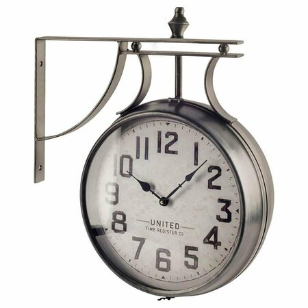 HOMEROOTS 19 in. Large Round Industrial Style Wall Clock with Two Clock Faces Silver Frame 376231